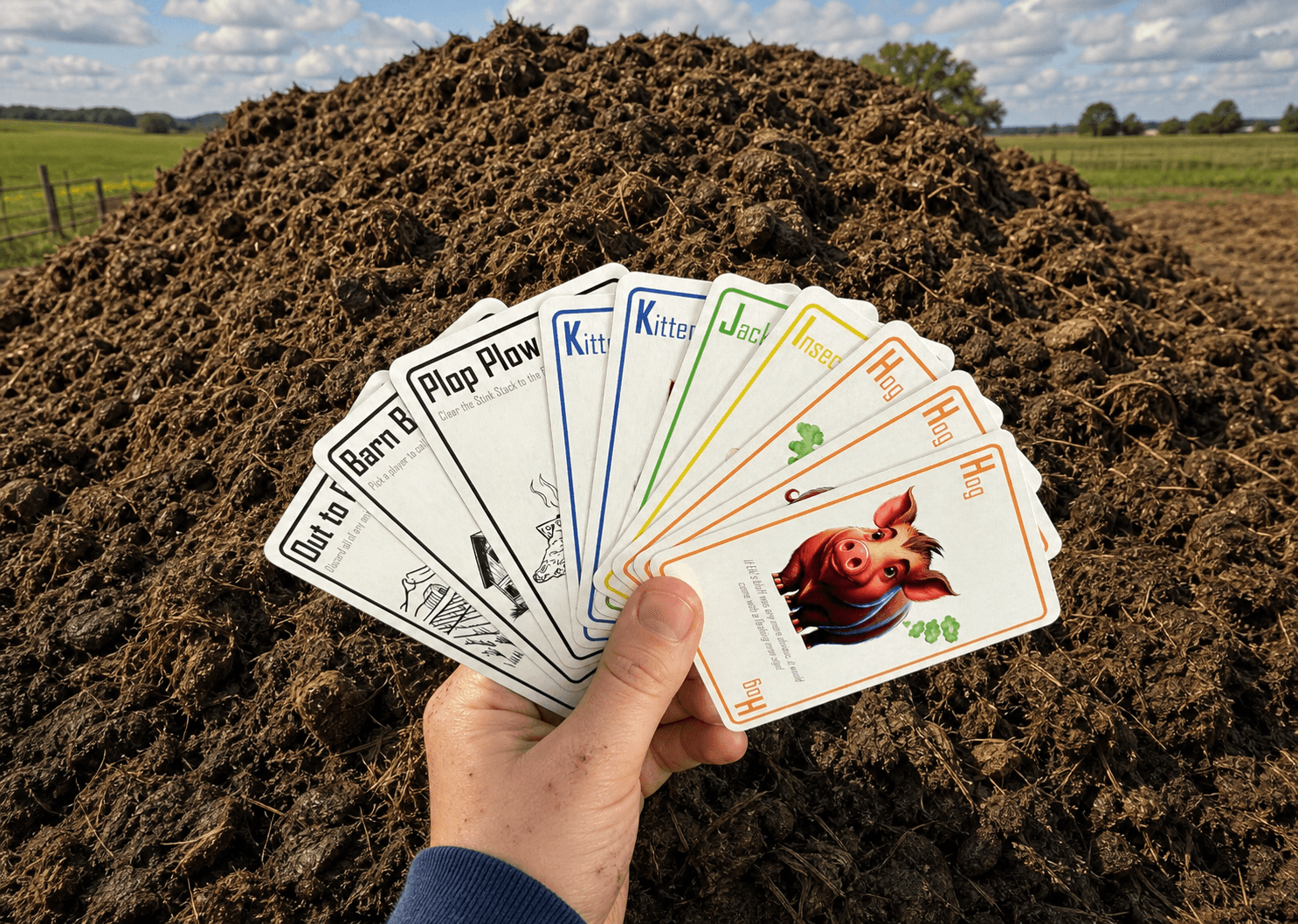 Player holding Stink Farm cards — choosing their bluff